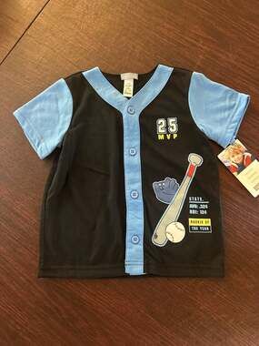 Carter's Boys 4T Baseball Jersey Style Pajama Top Black Blue Rookie of the Year